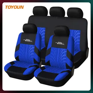 All Seasons Universal Full Set of 5 Seater Car Seat Covers, 3D Tire Print Car Seat Covers, Embroidery, Tire Print Details, Suitable for Most Cars, Trucks, Vans, SUVs, Airbag Compatible, Must-Have Car Interior Accessories