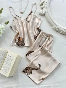 Women's Leopard Print Cami Top & Pants Pyjama Two-piece Set, Comfort Casual  Camisole & Trousers Pj Set, Women's Sleepwear for All Seasons