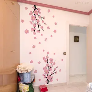 A set (30*90cm*2pcs) of pink peach tree wall stickers for bedroom, living room, bathroom background wall, wall sticker for beautification and decoration Decorative Sticker Decorative Decal M18070