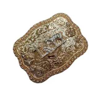 Praying Cowboy buckle Western Silver Rose Gold & Black Enamel Buckle 4.5x3.0" Rodeo Cowboy Design for Upto 2" Belts, High Quality Zinc Alloy