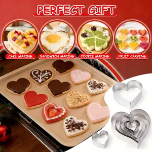 Heart Cookie Cutter Set, Stainless Steel Valentine Baking Molds for Biscuits & Sandwiches, Ideal for Valentine's Day, Weddings, Anniversaries, Birthdays & Holiday Baking, Baking Tools, Kitchen Gadgets & Accessories