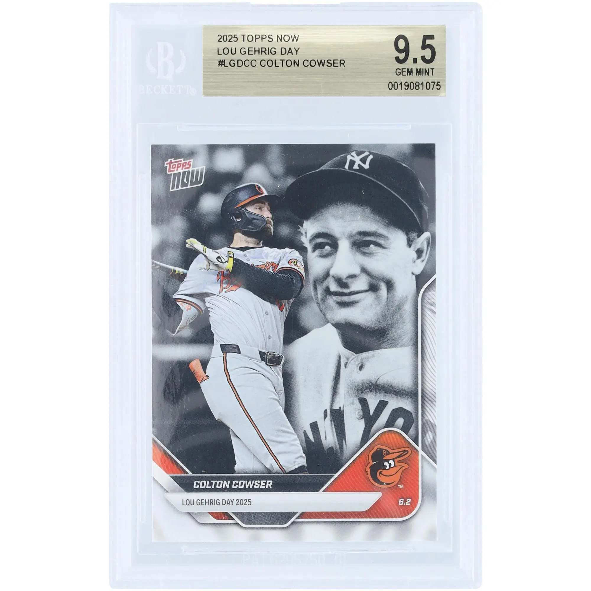 Colton Cowser Baltimore Orioles 2025 Topps Now Lou Gehrig Day #LGD-CC BGS Authenticated 9.5 Card