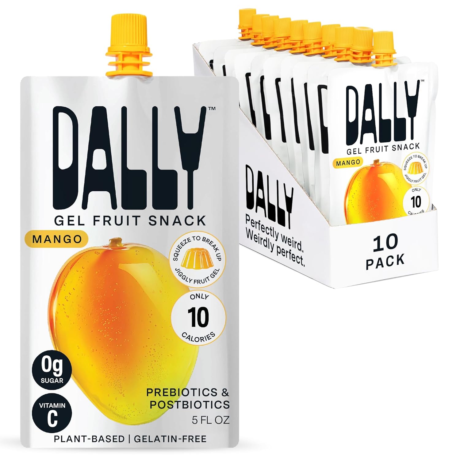 DALLY Mango Konjac Jelly (10 Pack) - Plant Based, Low-Calorie Jellified Fruit Snack - Zero Sugar with Vitamin C & Prebiotics Postbiotics