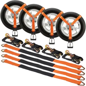 【FathersDayGift】 VEVOR Ratchet Tie Down Straps Kit, 2" x 120" Tire Straps, 5512 LBS Working Load, 11023 LBS Breaking Strength, Car Tie Down Straps with Snap Hooks for Passenger Car, Truck, Trailer, 4-Pack