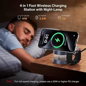 Mushroom Lamp 15w Fast Charger, Magnetic 4-In-1 Wireless Charger, Nightstand Preferred, Fast Charge Mobile Phone/watch/headphones, Electronic Gadgets