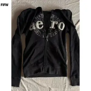 FIFWAmericanretrohoodiewomenvintagedesignblackhoodieswomencasualjacketautumny2ktopsnewgrungeversatilesweatshirtsWomenswearPullover