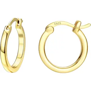 MILACOLATO 18K Plated Gold Hoop Earrings - 925 Sterling Silver Hoop Earrings Womens Hypoallergenic Hoops | Square Tube Hoop Earrings for Women 15mm/20mm/30mm/40mm, Daily Wear Women, Lightweight Fit summerwins