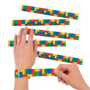 9 1/2" Color Brick Party Metal Slap Bracelets - 12 Pc.