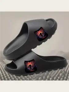 Bigfoot Silhouette Forest Sunset Slippers Men Women Cozy Fleece Lined Non-Slip Indoor Home Slippers Warm Winter House Shoes Mythical Creature Design Comfortable Footwear