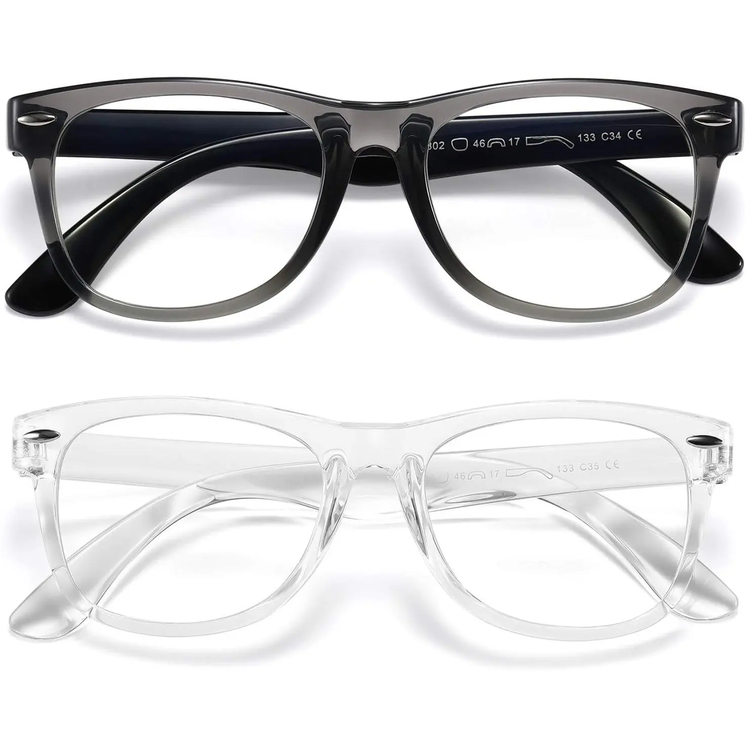 SQ-SGL010 Kids Blue Light Blocking Glasses girls boys 2 pack, computer video gaming glasses for kids girls boys Age 3-10,Anti blue light & Headache ,transparent black + transparent
