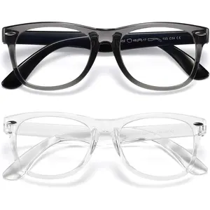 SQ-SGL010 Kids Blue Light Blocking Glasses girls boys 2 pack, computer video gaming glasses for kids girls boys Age 3-10,Anti blue light & Headache ,transparent black + transparent