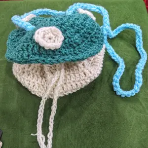 Handmade Crochet Mushroom Drawstring Bag, Acrylic Yarn Material