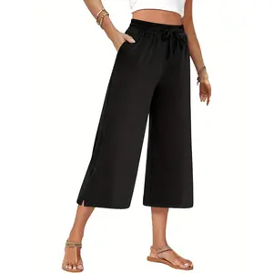 2026 Women's Wide-Leg Casual Cropped Pants — Loose-Fit Drawstring Loungewear (With Pockets); Effortlessly comfortable and non-restrictive—ideal for sports, yoga, and everyday wear.