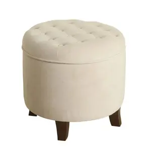 Large Round Button Tufted Storage Ottoman Cream - HomePop