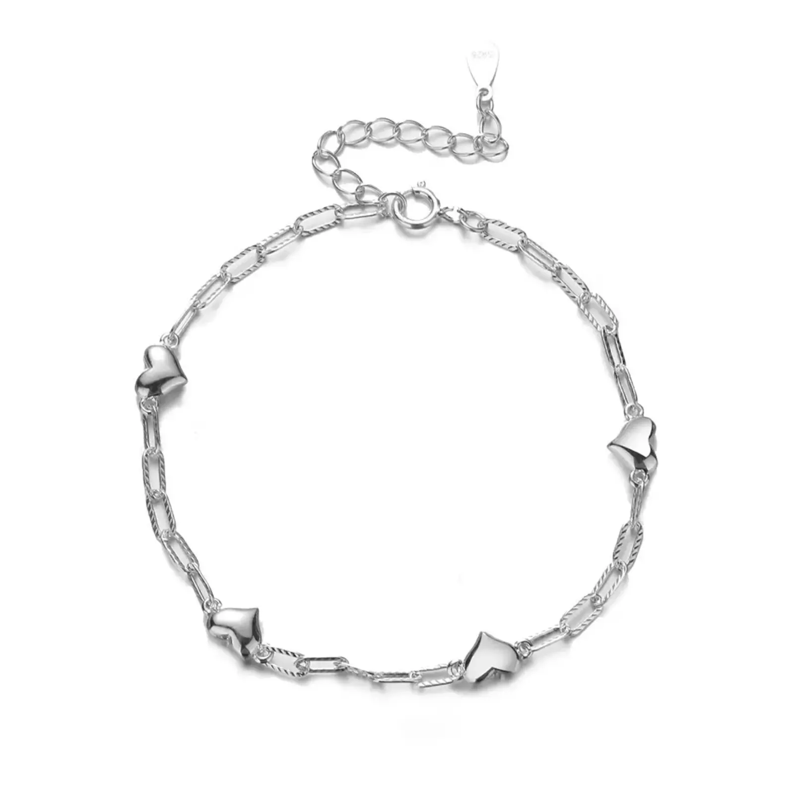 Women's 925 Sterling Silver Bracelet with Minimalist Heart Design, Basic 16cm Chain for Daily Wear, Happy Birthday Gift