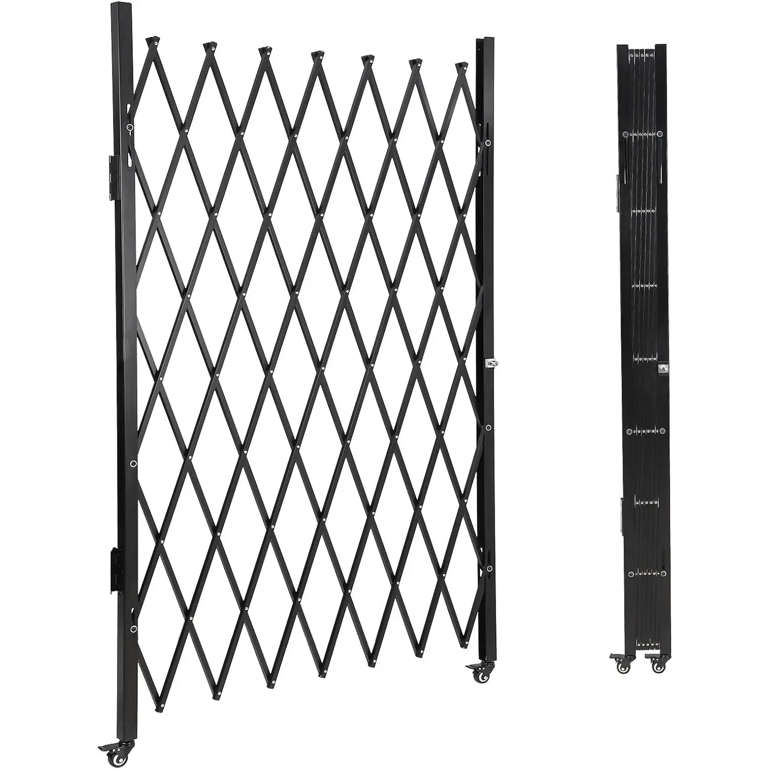 GARVEE 85" H x 95" W Single Folding Security Gate, Steel Expandable Fence with 360° Rolling Wheels for Courtyard, Garage, and Garden Access Control