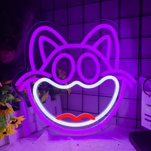 1pc Poppy Playtime Neon Sign Smiling Cat CatNap Neon Signs Horror Game Neon Lights for Wall Decor Home Decor Lighting Cat LED Signs for Game Room Bedroom Man Cave Theme Party Neon Wall Light Up Signs Gifts for Men Boys
