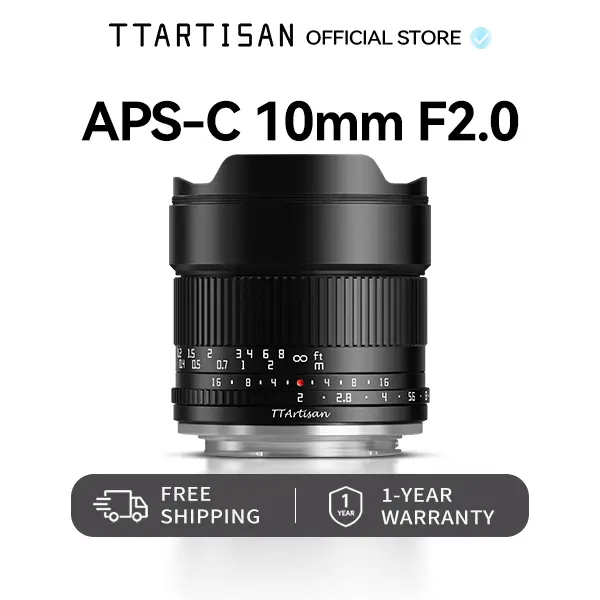 TTARTISAN 10mm F2.0 Wide Angle APS-C Prime Camera Lens - 105° Manual Focus, F2.0 Large Aperture, Compatible with Fuji X Mount, Sony E Mount, for Landscape, Architecture Use