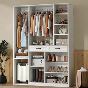 Gyfimoie 81" Tall  Armoire Wardrobe Closet with 2 Drawers, Bedroom Tall Wardrobe with Storage Shelves and 2 Hanging Rods, White Large Armoires with Adjustable Shelf