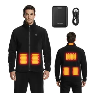 VEVOR Heated Fleece Jacket for Men, Summervibes,Summervibes, Heated Sweatshirt with 7.4V 16000mAh Rechargeable Power Bank Pack, 6 Heating Zones, 3 Temp Levels, 3h/6h/10h Warmth, for Winter Outdoor Camping, Black