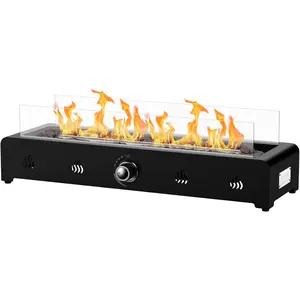 28'' Tabletop Fire Pit, Outdoor  Gas Firepit Side-Mounted for  Tables, Glass Wind Guard and Lava Rock, Rectangular  Fire Table Top Fireplace