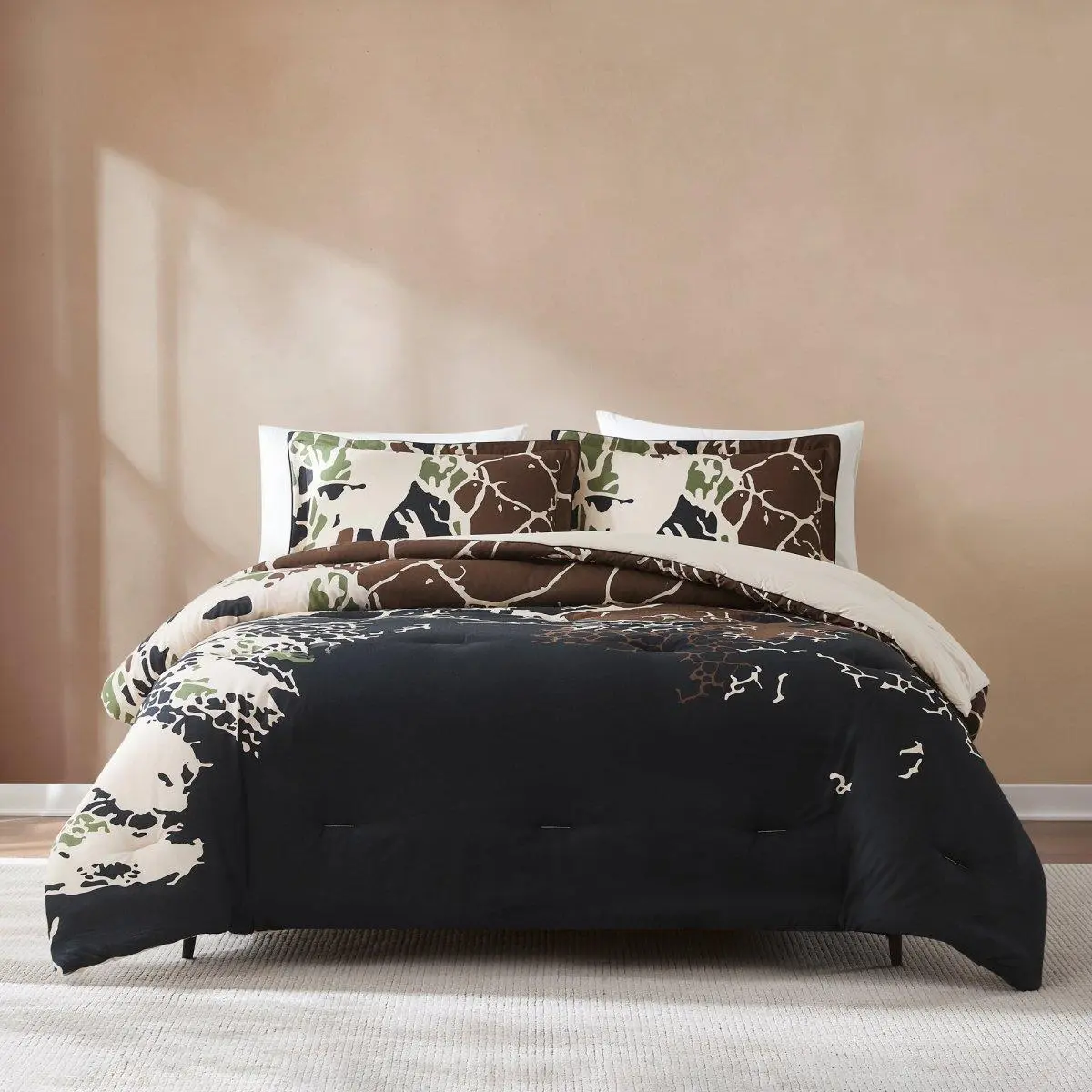Lush Decor x Chuks Collins Threaded Roots 3-Piece Cotton-Linen Blend Comforter Set - OEKO-TEX Certified, 100% Cotton Back, Earthy Brown/Neutral Nature-Inspired Patterns, Cooling Bedding for Modern Luxury Homes & Bedroom Decor, Bedding Sets Collections