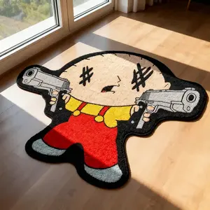 Anime Character Carpet, Old Lady Holding Gun Pattern, Creative Fashion Cartoon Rug, Home Decor Mat, Soft Velvet Floor Pad, Valentine's Gift, Area Rugs