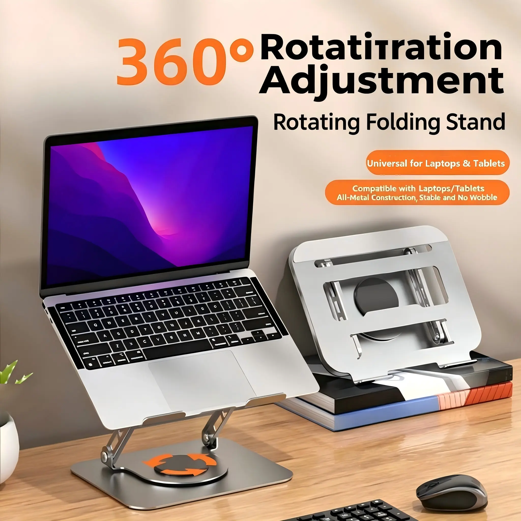Laptop Stand for Desk, 360° Rotating Heavy Duty Titanium Alloy Laptop Riser, Adjustable Foldable Cooling Laptop Stand with Reinforced Stable Base, Ergonomic Computer Holder for 10-17 Inch Laptop & Tablet, Office, Gaming & Back to School