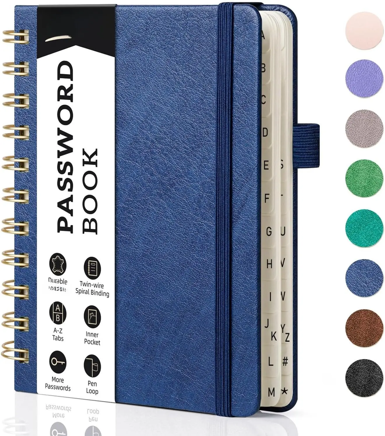 Password Book with Alphabetical Tabs, Spiral Password Keeper Book for Seniors, Internet Password Notebook Password Journal Logbook Log in Detail, Small  4.7''x 6'' (Navy Blue)