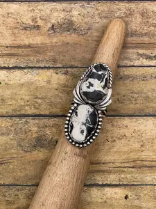 Amy-White Buffalo Turquoise Double Gemstone Ring