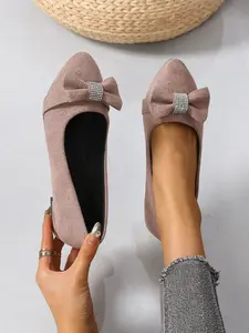 New Women's Pointed Toe Flat Rubber Shoes with Bowknot Metal Buckle, Slip-On Lightweight Comfortable Casual Fashionable Flats Footwear for All Seasons
