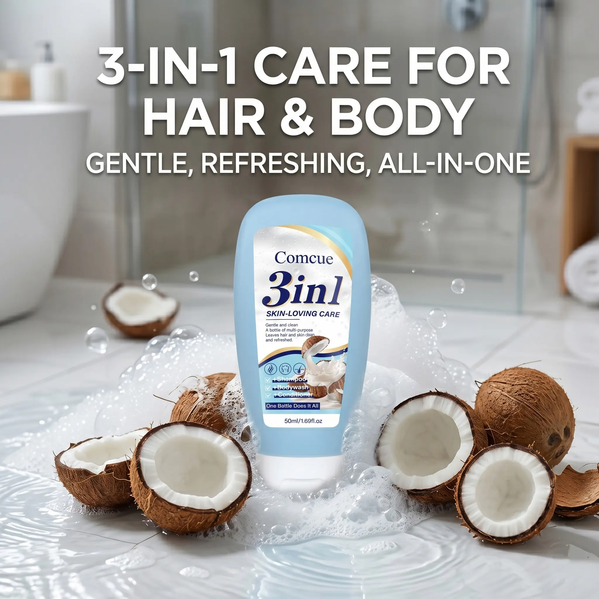 3-in-1 Shampoo, Shower Gel & Conditioner,All-in-One Natural Body Wash & Shampoo 3-in-1 | Clean Beauty Formula with Essential Oils & Probiotics | Gentle Face, Hair & Body Cleanser for Sensitive Skin | Cruelty-Free