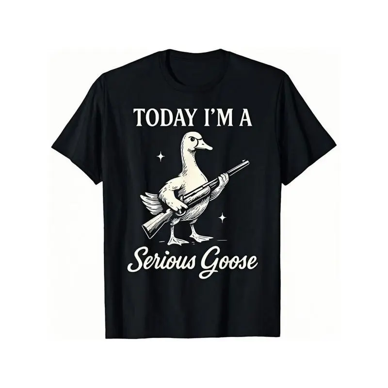 [100% Cotton] Graphic Tee With Serious Goose Print, Merging Quirky Animal Art And Funny Slogan, A Standout Casual Wear T-Shirt For Men And Women graphic tees men crop tops summer outfits for men summer tops T-Shirt