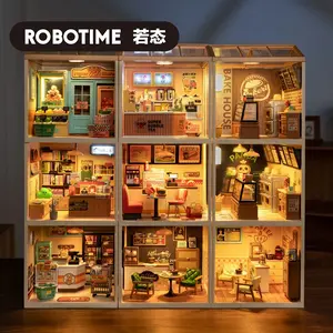 Robotime Rolife Super Creator Series Plastic Dollhouse Building Blocks for Kids Yum Burgers Leisurely Cheers Bar Sweet Sips Teav DW010/DW011/DW012