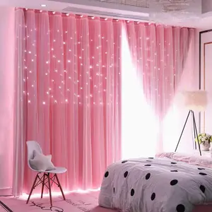 Cute Princess Style Hollow Star Curtain, Home Decoration Curtain, 1pc Plain Color Drapes for Living Room Bedroom Study, Adorable Design