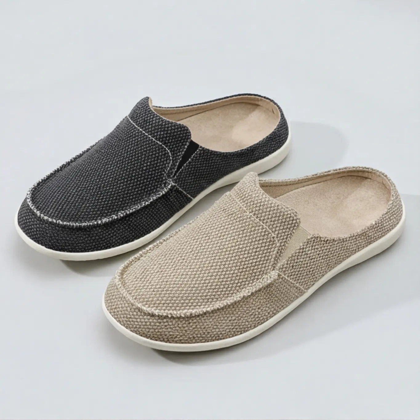 SHOESLOCKER Men's Arch Support Canvas Slippers - Velvet-Lined Slip-On Breathable Clogs, Anti-Skid Rubber Sole Indoor-Outdoor Walking Footwear