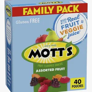 Mott's Assorted Fruit Snacks Family Pack, Gluten Free Gummies, Made with Fruit & Veggie Juice, Good Source of Vitamin C, Gelatin Free, 40 Count Individual Pouches, 32 oz