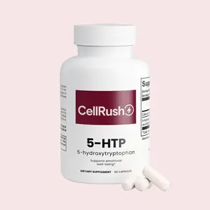 CellRush 5-HTP 5-hydroxytryptophan Capsules - 60 Count Dietary Supplement for Emotional Well-being & Healthcare Support - USA Made Natural Support for Serotonin Levels Fitness Magnesium Seed Calcium