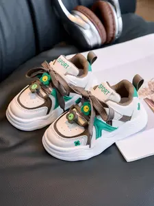 Girls' Floral Decor Sneakers Blue Colorblock Bow Athletic Shoes, Casual Trainers, Breathable Soft Sole Casual Footwear