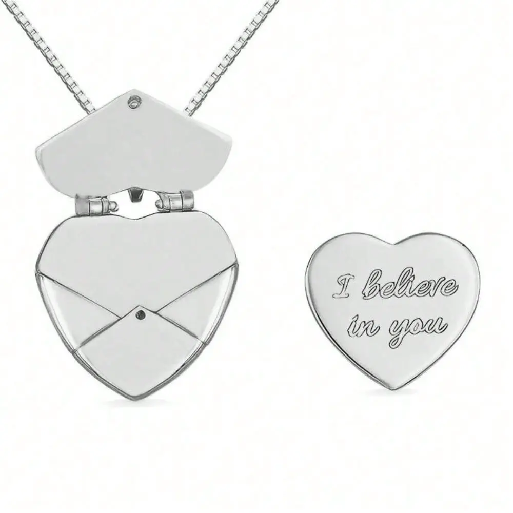 Envelope Necklace with Magnetic Heart Pendant Personalized Jewelry Gift for Her Changeable Charm