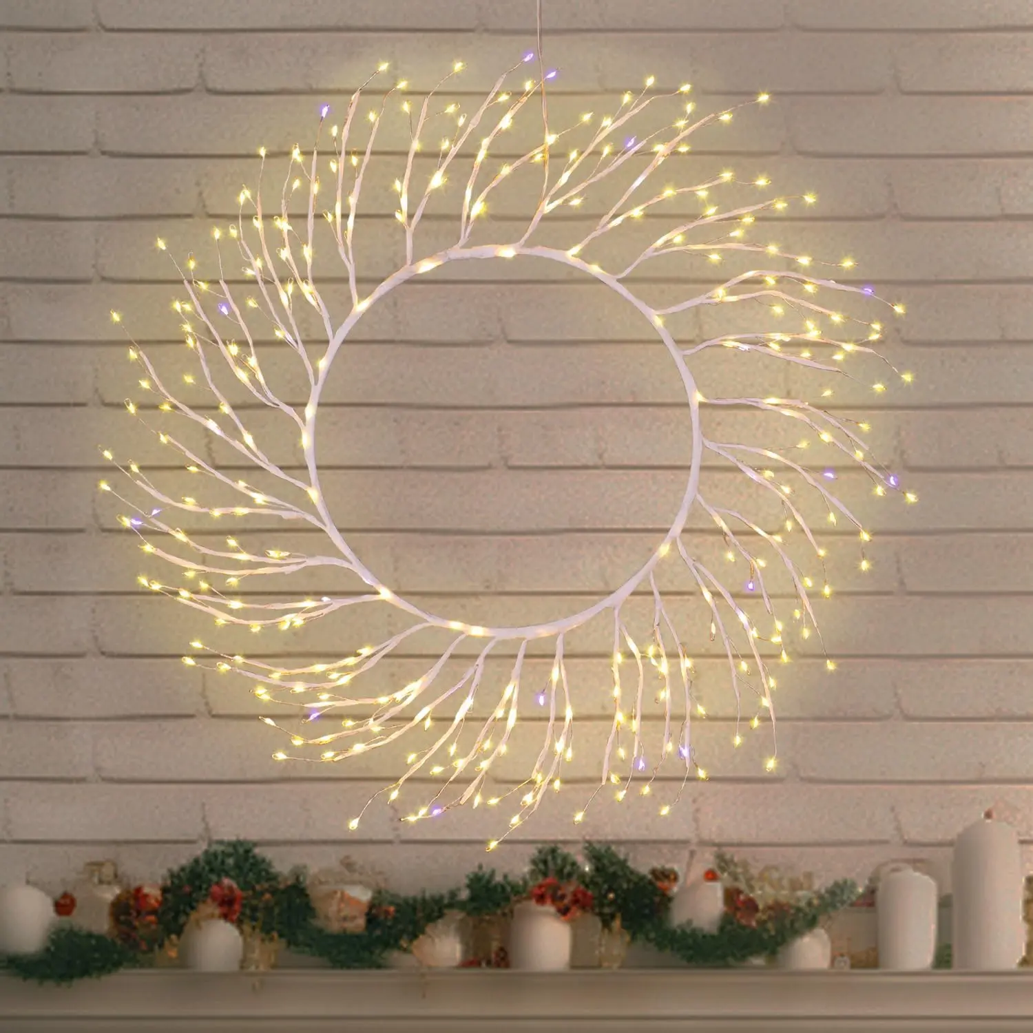 260-LED Star Christmas Wreath with Transparent Magical Sparking Bubbles, USB-Powered Copper Wire LED Lights for Front Doors, Home Outdoor Christmas Decor