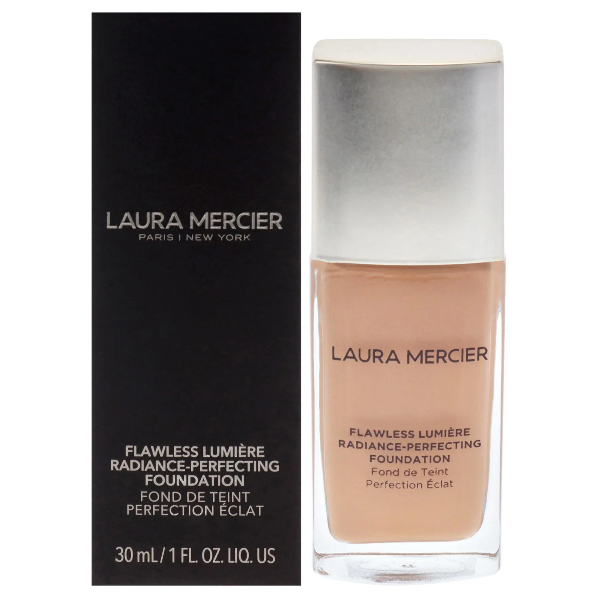 Laura Mercier Flawless Lumiere Radiance-Perfecting Liquid Foundation - 3W1 Dusk Shade, Women's Full Coverage Face Makeup, 1 fl oz Bottle with Radiance Boost