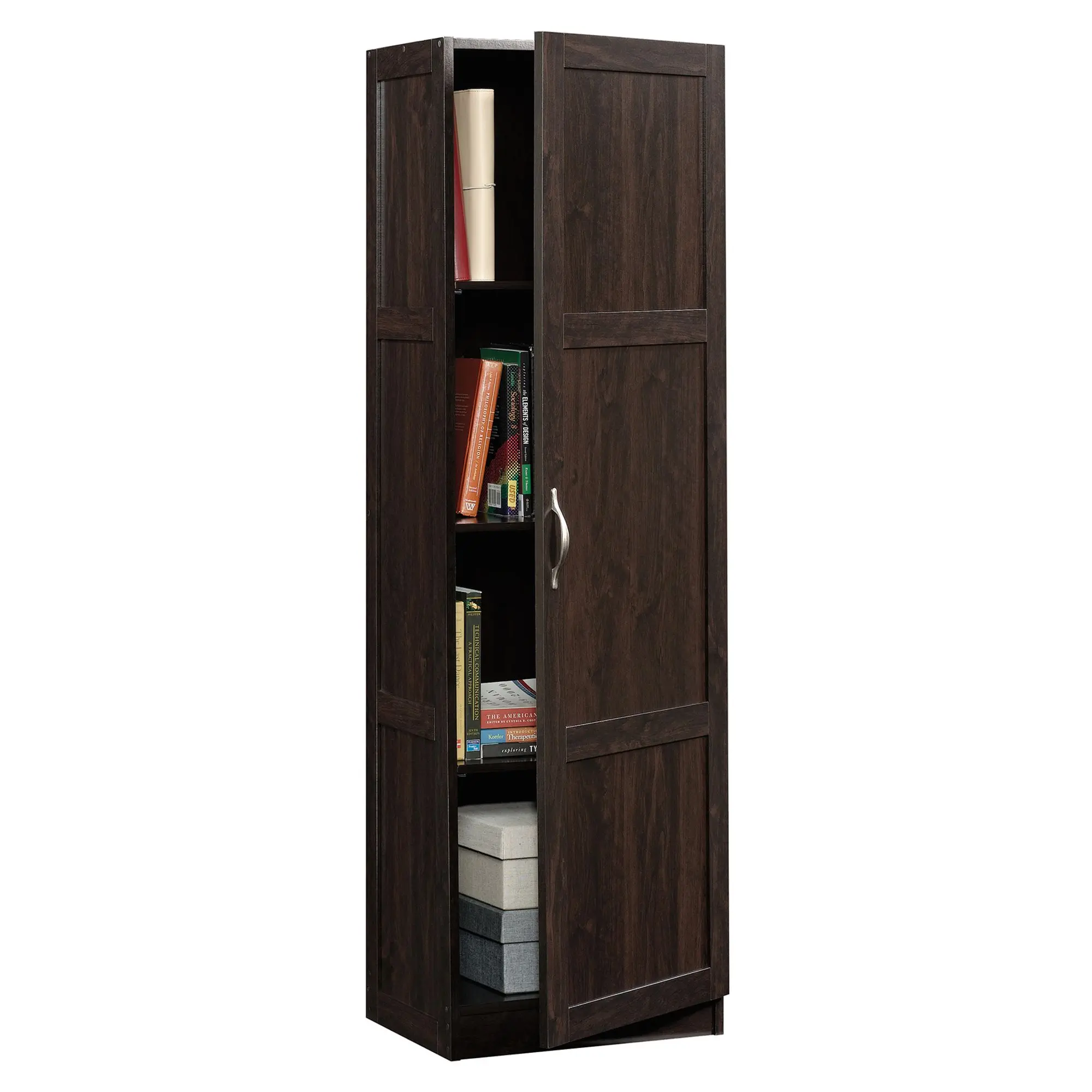 Sauder Modern Cupboard Furniture - Space-Saving Compact Floor Food Pantry Cabinet with Adjustable Shelves, Assembly Required, for Books & Groceries (17.99in x 13.94in x 60.00in), Floor Cabinet