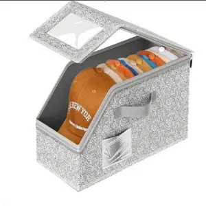 2 PCS Stackable Hat Storage for Baseball Caps, Holds up to 24 Caps ,Hat Organizer for Closet, Sturdy Snapback Boxes for Men with Cardboard, Grey,father’s day gift