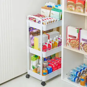 Plastic Rolling Utility Cart with Handle Storage Trolley for Office, Living Room, Kitchen, Movable Storage Organizer with Wheel