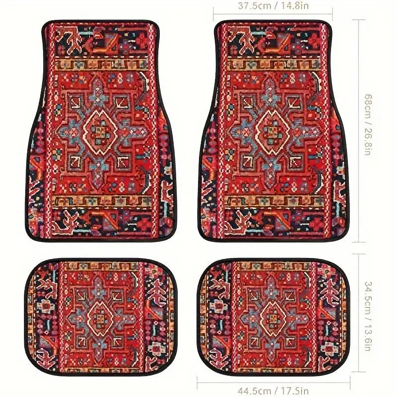 Ethnic Style Retro Pattern Car Floor Mats - 4pcs Durable Dirt-resistant Non-slip Easy to Clean Universal Fit for Cars No Warranty, Cars Accessories, Car Interior Decor