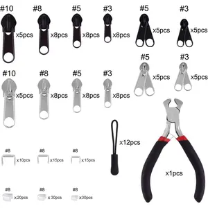 MIAHART 211-Pcs Zipper Repair Kit with Plier, Durable Metal Silver & Black Double Zippers Stopper Puller Set for DIY Bags, Luggage - Ideal Valentine's Day Gift for Home Supplies Hanging Decor Needs, Double Zipper