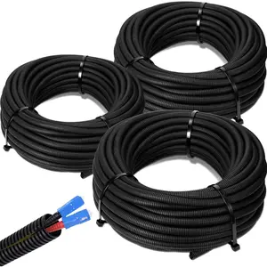 1/4", 1/2", 3/8" x 50 Ft Split Wire Loom Tubing Wire Loom Assortment Split  Sleeves Bulk Flexible Electrical Conduit Protective kit