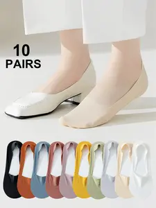 Women's Summer Thin Ice Silk Invisible Boat Socks, Soft Breathable Socks, Elastic Fit for Low Top Shoes, Canvas Loafers, Casual Style, Everyday, All Seasons