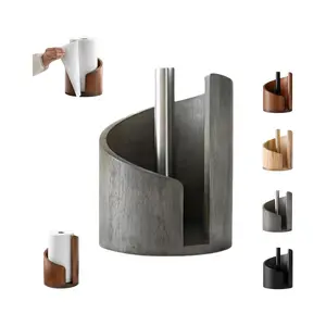 1 mango wood round base and iron frame mountain paper towel rack countertop, wooden and metal paper towel rack counter, bathroom spiral design decorative storage box, Bathroom Accessory, Bathroom Counter Organizer